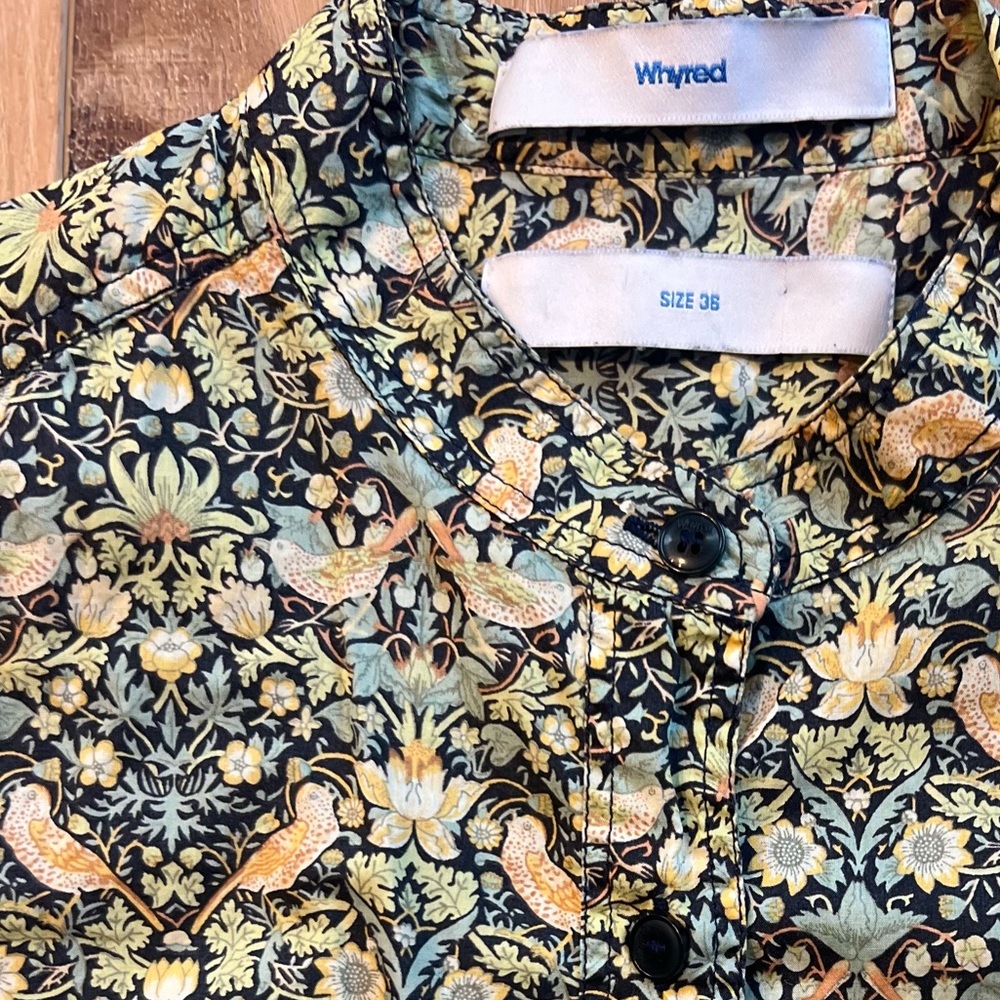 WHYRED Stockholm Liberty-Style Bird Print Blouse Scandinavian Art Nouveau Floral - Picture 5 of 16